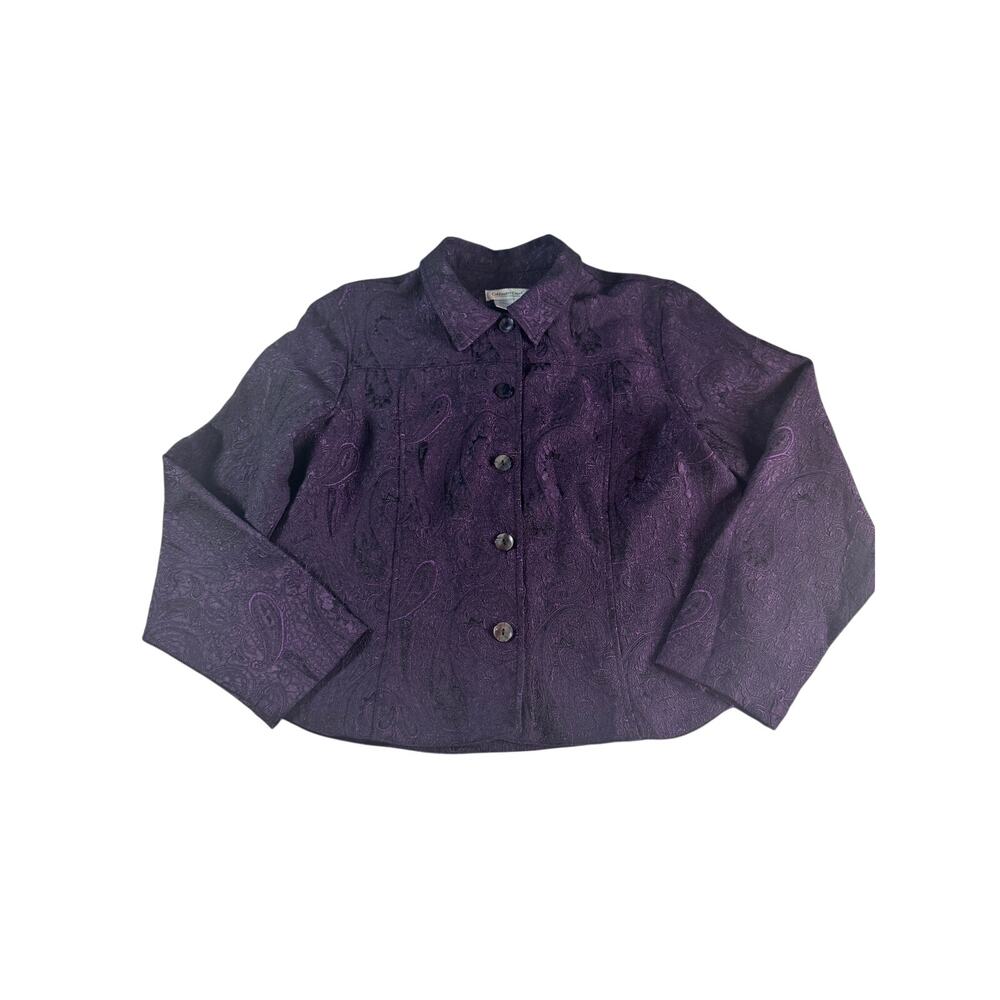 Coldwater Creek Womens L Purple Paisley Jacquard Button Front Jacket Blazer